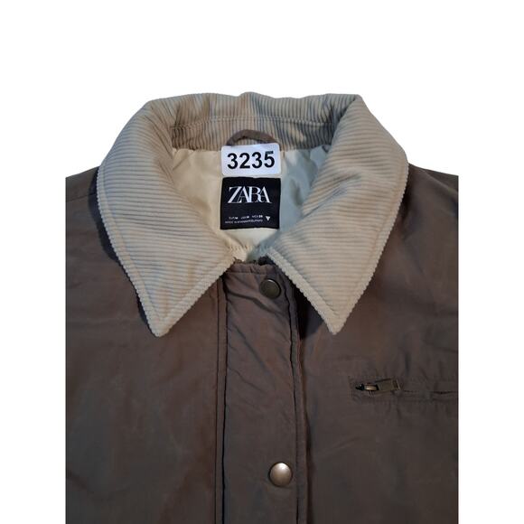 Zara Grungecore Waxed Bomber Jacket Women's size Medium Contrast Corduroy Collar - Picture 13 of 16